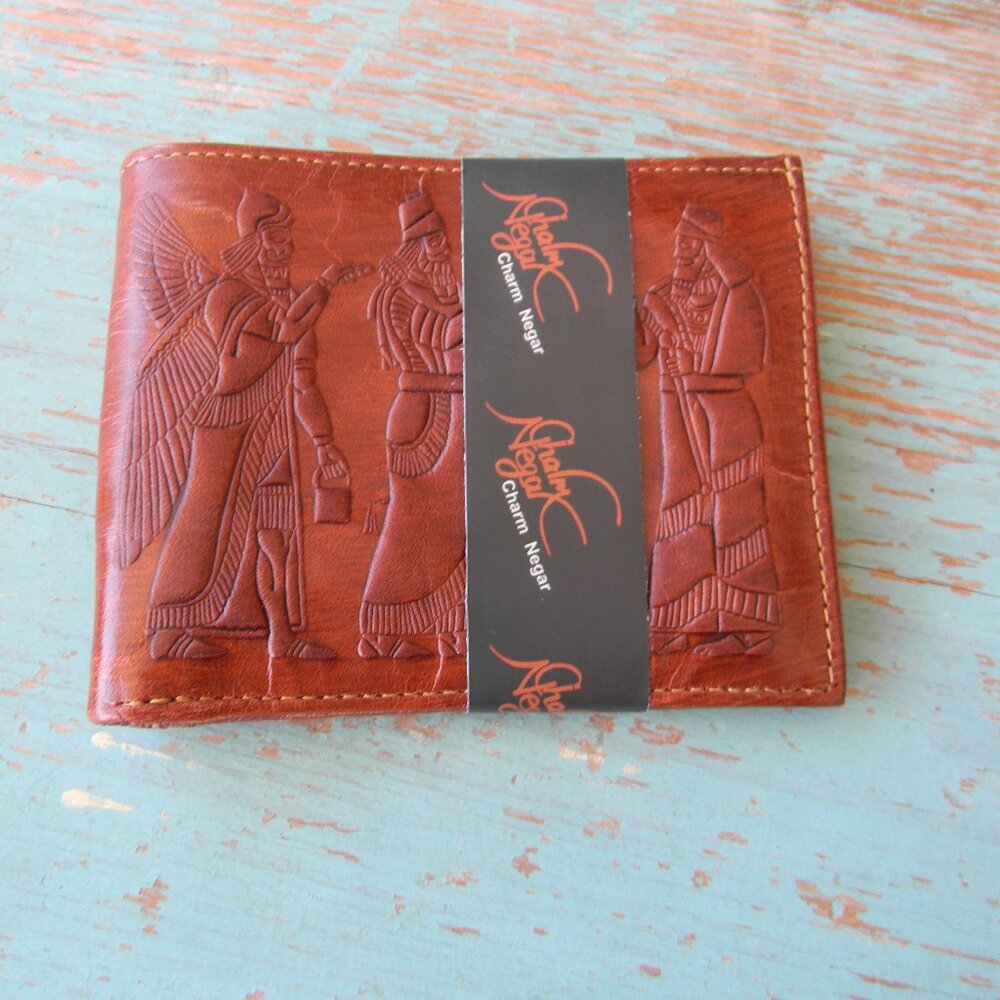NEW Charm Negar Persian Men's Leather BROWN EMBOSSED Wallet